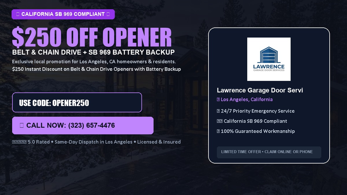 $250 OFF Smart Garage Door Opener Installation (Belt & Chain Drive with California SB 969 Battery Backup) in Los Angeles, CA
