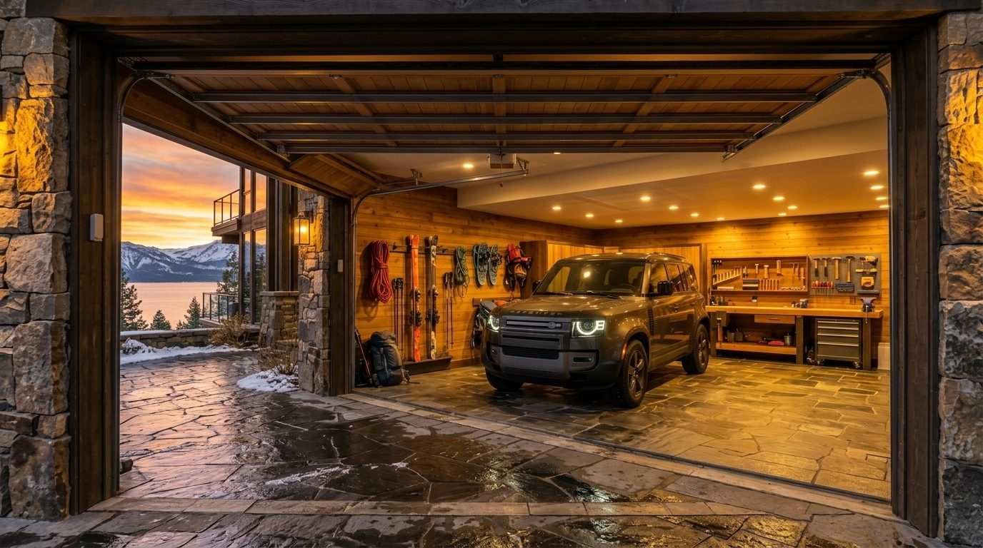 Lawrence Garage Door Services Interior View of Custom Garage Door Overhead and Workshop
